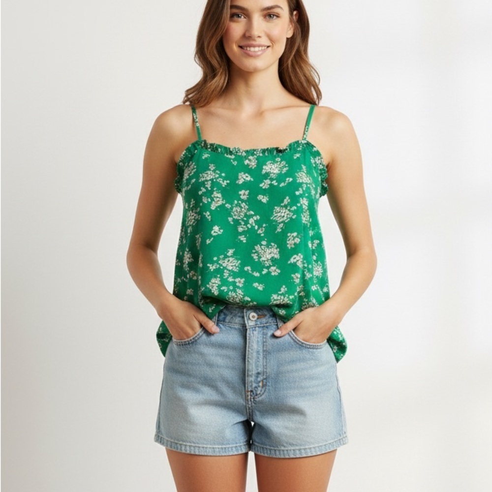 Green floral lush women’s tank top spaghetti strap shirt size large